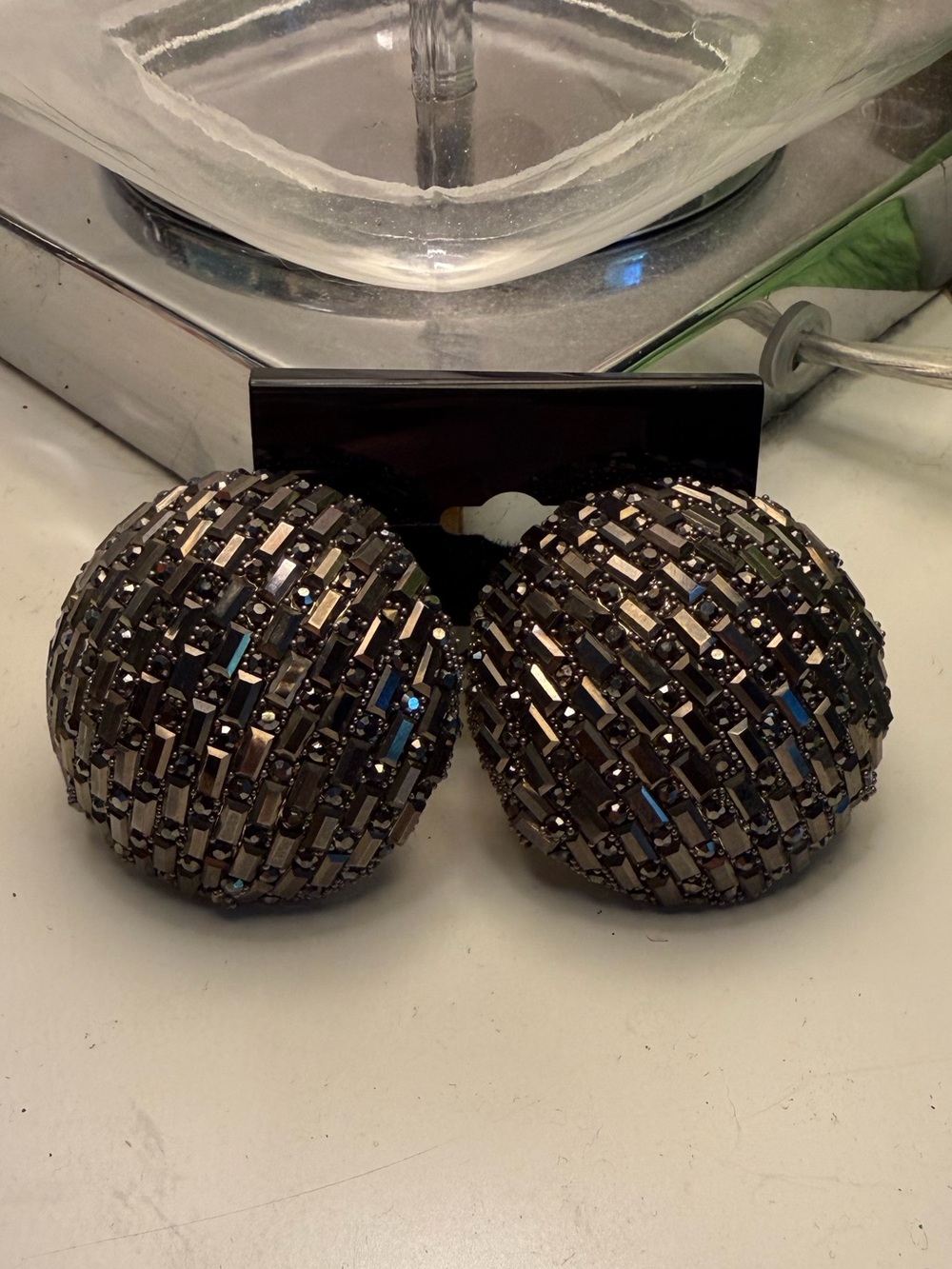 NWT 1980’s style huge round crystal dome stone cluster disco ball stud earrings